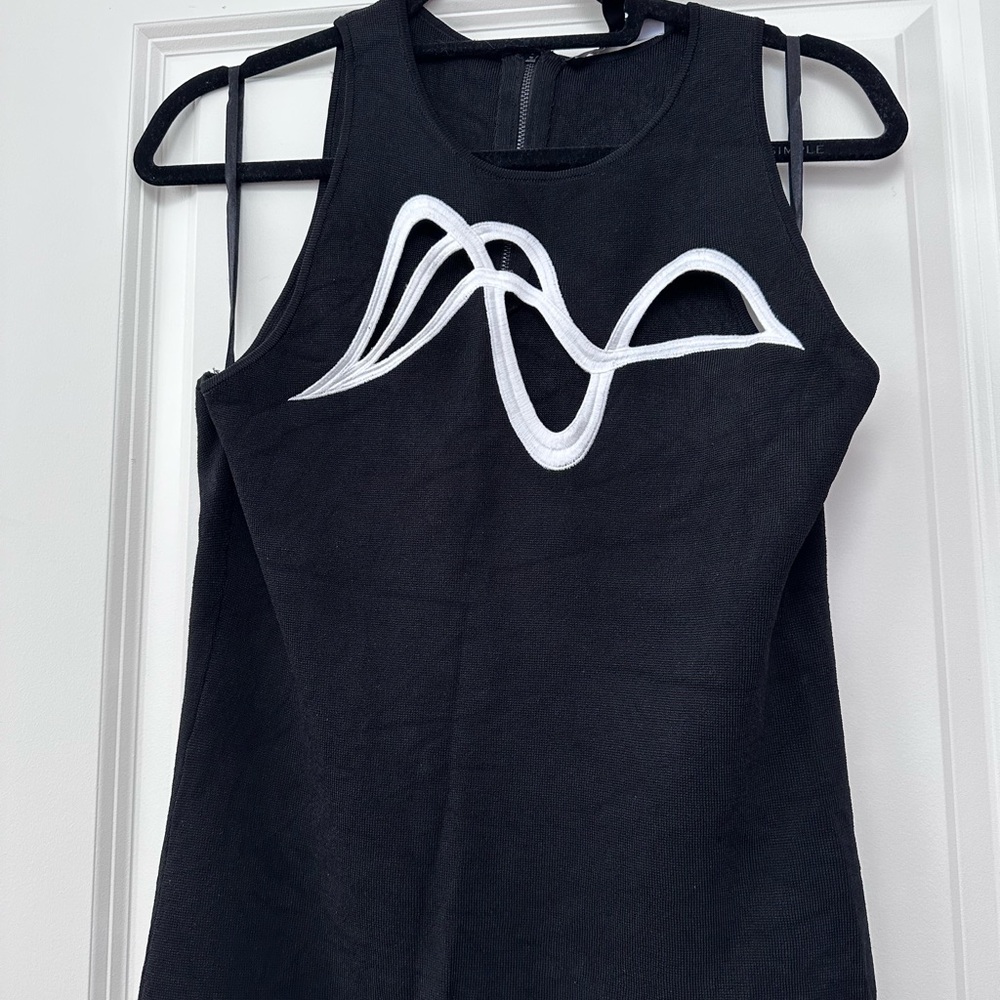 White House Black Market Black Tank with White Wave Detail